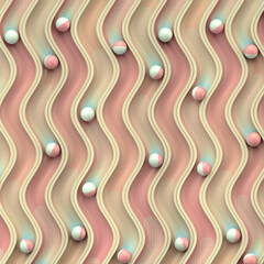 Bright colorful background with small shiny balls rolling on winding grooves with a fancy gradient. 3d rendering digital illustration