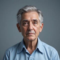 Portrait of a Man with White Hair in a Blue Shirt