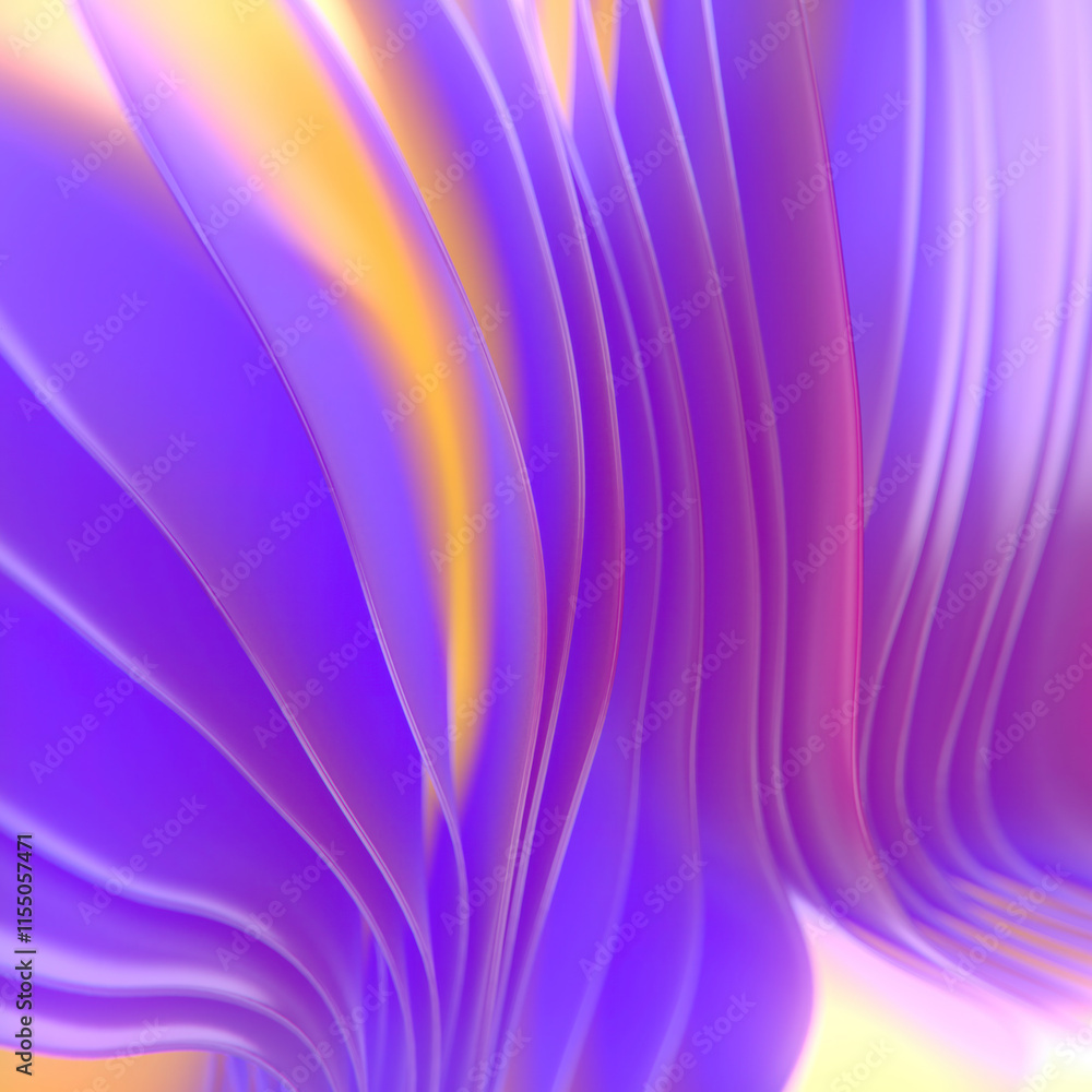 Aufkleber Magical wave illustration of stripes of colored fabric with trendy gradient. Harmonious and abstract pattern. 3d rendering