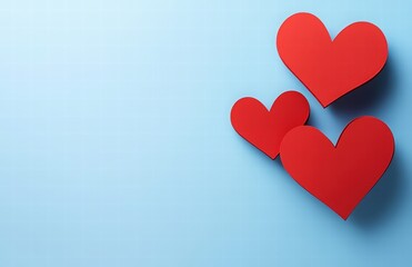 3D paper-cut valentine hearts on a blue background. Love concept for a Happy Valentine's Day banner with a copy space area.
