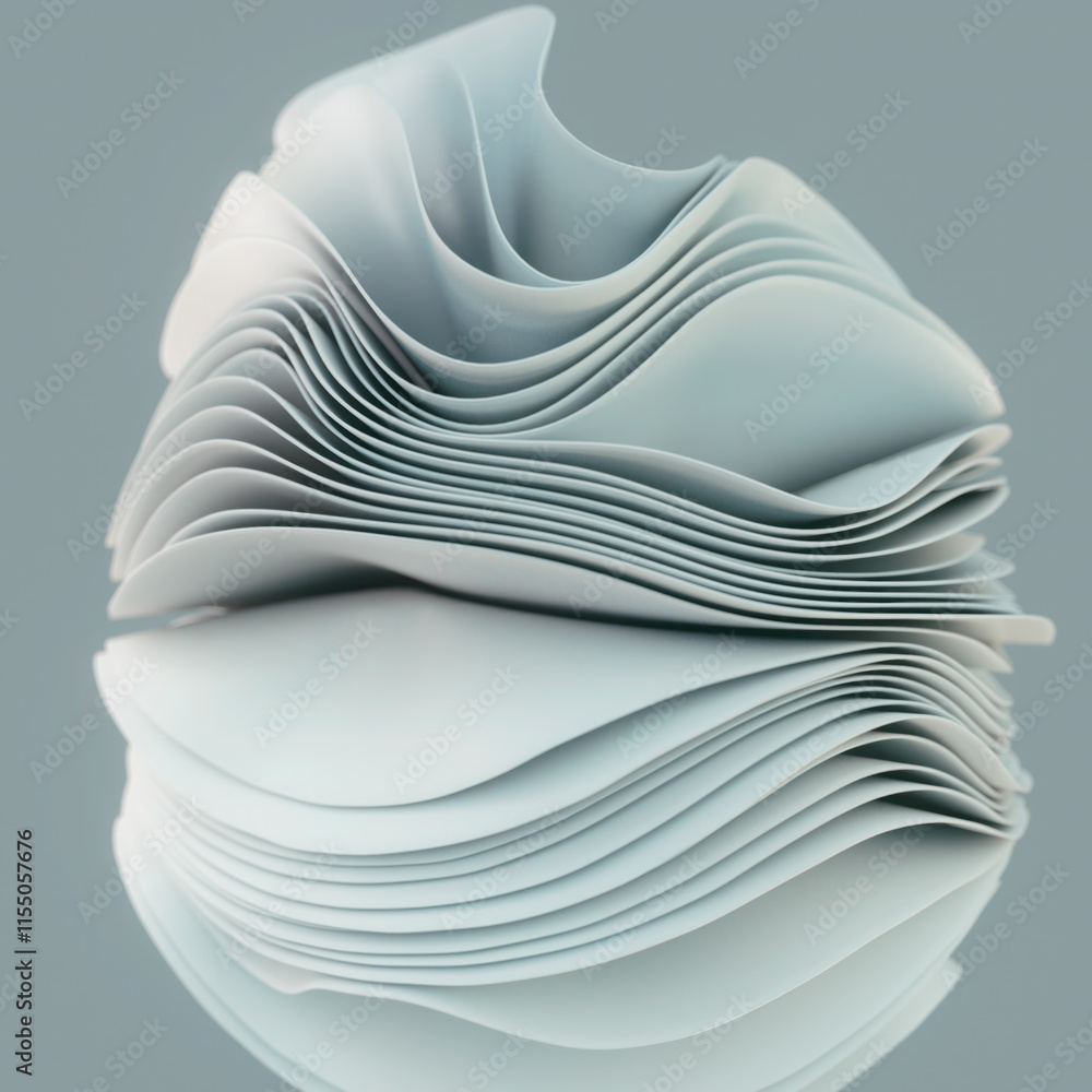 Poster Smooth and graceful wavy lines of white fabric in a trendy digital illustration. Abstract minimalist style. 3d rendering