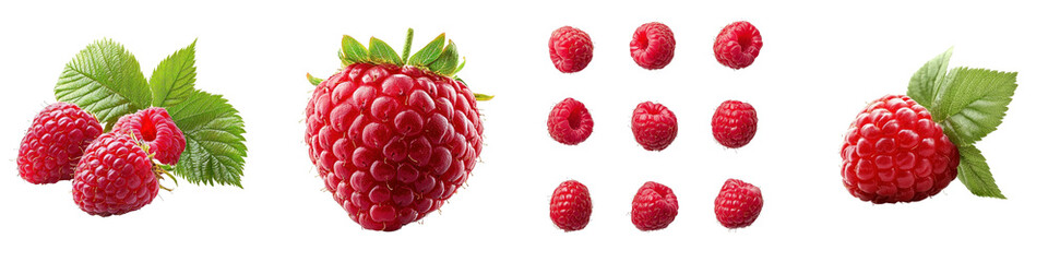 Raspberry fresh isolated on white background.  Collection Set Png.