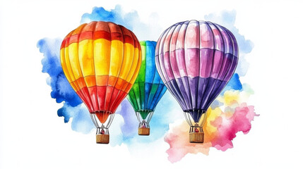 Fototapeta premium Colorful hot air balloons float in vibrant sky, creating joyful scene