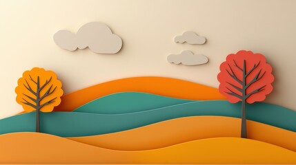 Vibrant Autumn Landscape with Colorful Trees Clouds and Rolling Hills