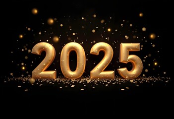 Metallic gold balloons numbers on black background. Premium design for new year celebration.
