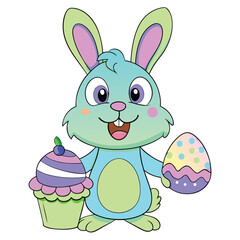 Fototapeta premium Celebrate Easter Day with this delightful collection of graphic elements in vector illustration style. Featuring Easter eggs, bunnies, spring flowers, and festive decorations