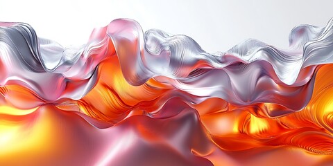 Obraz premium Abstract swirling orange and silver fluid, dynamic motion, elegant waves.