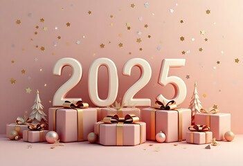 Happy New Year 2025 golden numbers on celebration background Complete with luxurious lighting Happy new year concept, Christmas, celebration season.
