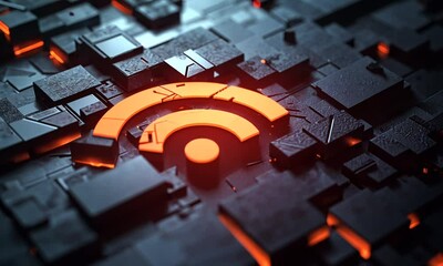 Futuristic RSS Feed Symbol on a Digital Circuit Board
