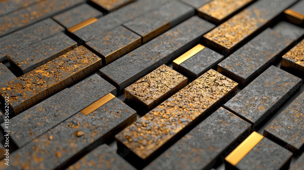 Poster rustic geometric mosaic pattern of interlocking blocks in earthy tones