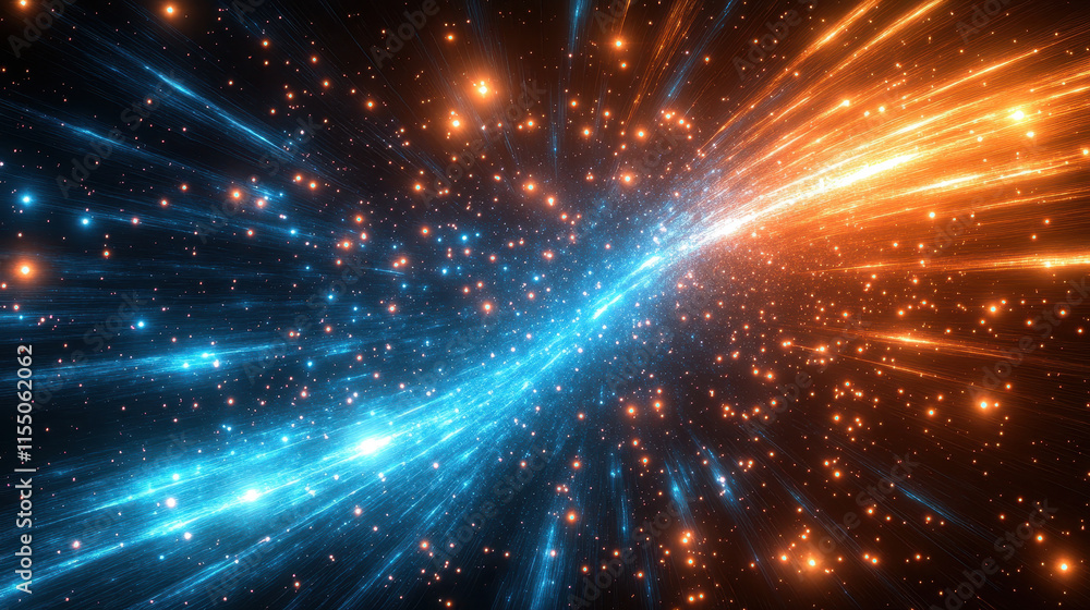 Poster A digital highway of light trails representing fast data transfer, symbolizing the speed and connectivity of technology in an abstract composition
