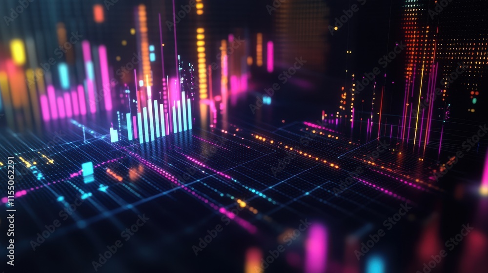 Poster vibrant digital data visualization with colorful graphs and charts
