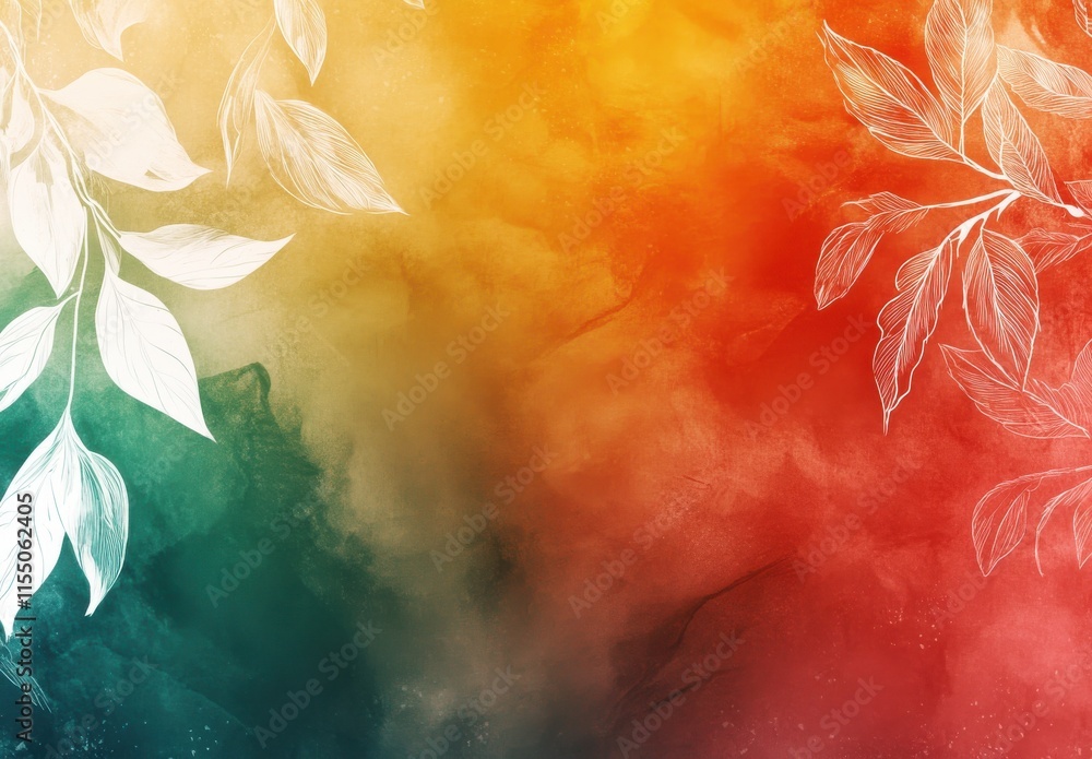 Poster vibrant abstract background with colorful gradient and delicate leafy elements for textures and crea