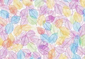 Vibrant and Colorful Leaf Pattern with Delicate Line Art on a Light Background for Creative Design Projects and Nature-Inspired Artwork