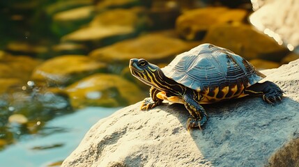 Turtle on Rock near Water