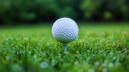 Obraz premium Golf clubs and balls on lush green grass in morning,playing golf,sport outdoor,golfing club for winning stroke or score,game joyful and happy concept.