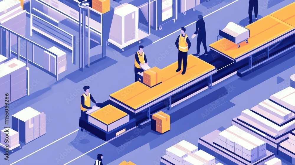 Aufkleber efficient warehouse operations with workers handling packages