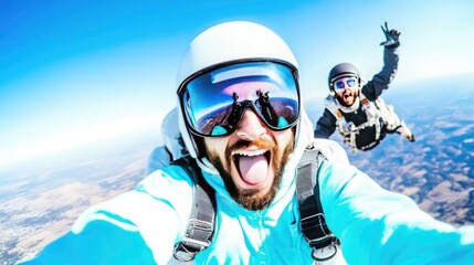 Skydivers capturing an exhilarating freefall selfie