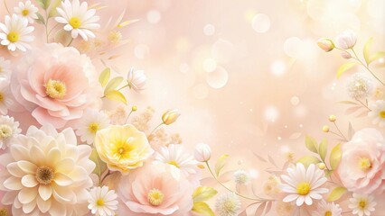 Obraz premium Soft pastel pink floral allover background with delicate white and yellow accents, abstract floral, pastel colors