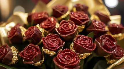 Gourmet Chocolate Roses Bouquet: A Luxurious Gift of Red Chocolate Roses Wrapped in Gold Foil