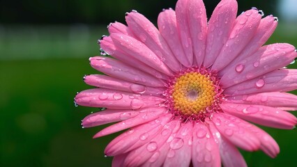 Obraz premium a single pink flower that is in the dirt with water on it's petals