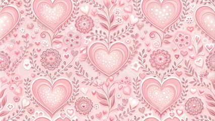 Soft Pink Loveheart Seamless Pattern, floral pattern, soft colors