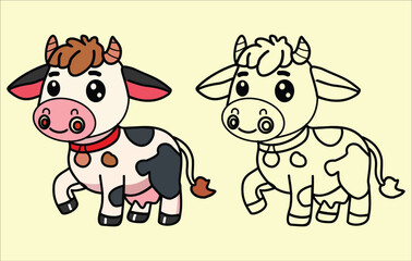 Vector Art of a Cartoon Cow Grazing Grass
