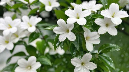 Fototapeta premium some flowers with water in them near one another and it's raining over the other