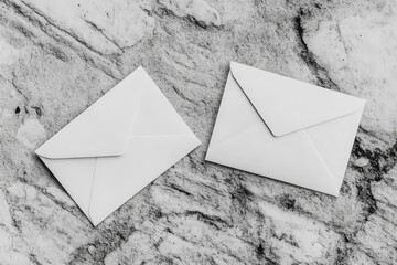 Two blank white envelopes on marble. (1)