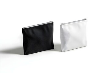 Obraz premium Versatile Blank Black and White Canvas Pouch Mockup Set Isolated for Professional and Stylish Presentation
