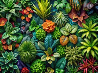 Fototapeta premium Aerial View Flat Lay Plant Illustrations: Tree, Leaf, Nature Photography Set