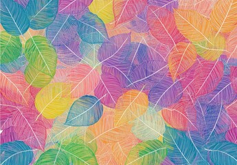 Fototapeta premium Vibrant Colorful Leaves Pattern Illustration with Intricate Line Art Perfect for Nature-Inspired Designs, Backgrounds, and Eco-Friendly Projects
