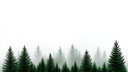 Fototapeta premium Mystical Evergreen Forest in Misty Mountain Landscape with Serene Atmosphere