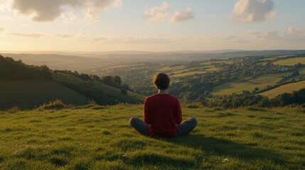 Naklejka premium Relaxation Techniques on a Peaceful Hilltop