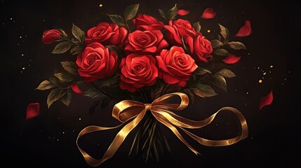 Elegant Bouquet of Red Roses with Gold Ribbon