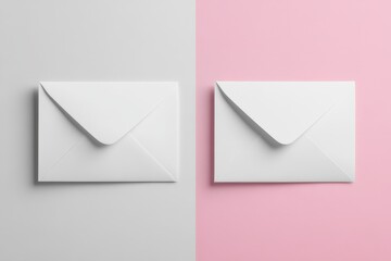 Two blank white envelopes on pastel backgrounds.