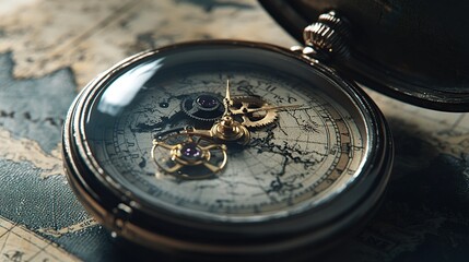 Antique Pocket Watch on Vintage Map: A Timeless Treasure