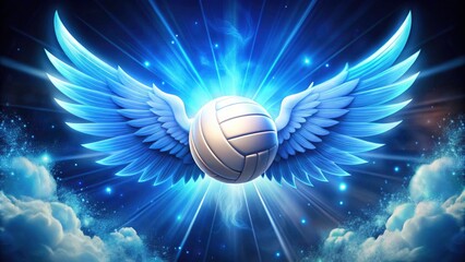 Blue Volleyball Aerial Sports Club Logo Design: Wings, Stars, Ball