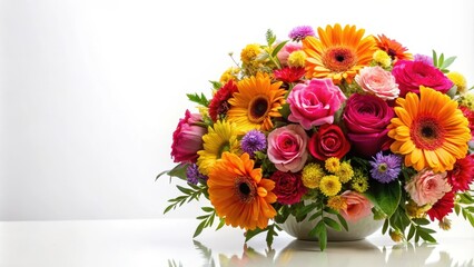 Vibrant floral arrangement on a plain white background, flowers, paper