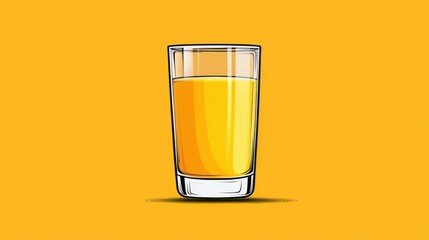 Vibrant Orange Juice in Transparent Glass Against Yellow Background