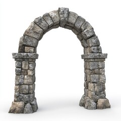 Stone archway, ancient ruins, isolated on white background.