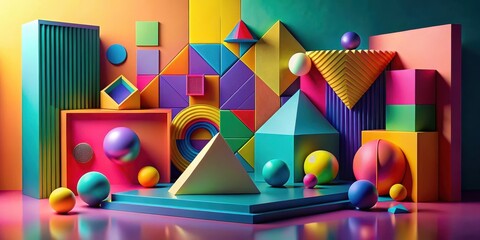 Abstract art featuring vibrant colors and geometric shapes, modern, contemporary, artistic, colorful, shapes, patterns