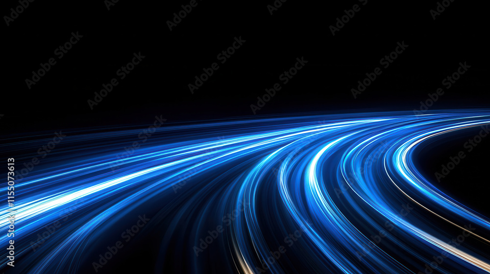Aufkleber abstract blue light speed lines background, fast-moving in dark space with copy space for design con