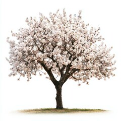 Naklejka premium Blooming Almond Tree Isolated on White Background.