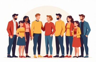 Obraz premium Group of abstract diverse people. Friends or coworkers are standing, hugging, posing together. Teamwork, togetherness, friendship concept.