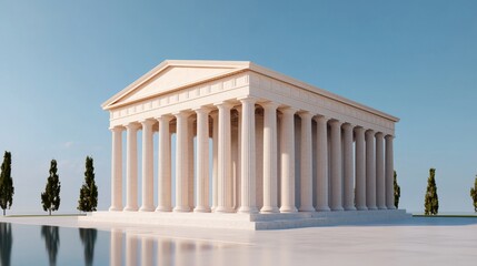 Fototapeta premium Majestic Greek Temple with Imposing Columns Overlooking a Scenic Landscape