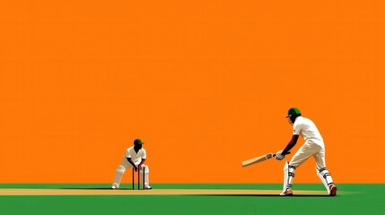 Cricket Player Batting on Green Pitch in Stadium