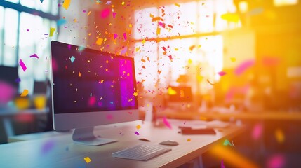 Celebration of Success in a Vibrant Tech Workspace