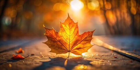 Fallen maple leaf illuminated by backlight , autumn, foliage, nature, outdoors, seasonal, maple tree, orange, yellow