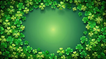 Saint Patrick's Day green background with a border of clover leaves, St. Patrick's Day, green, background, clover, leaf
